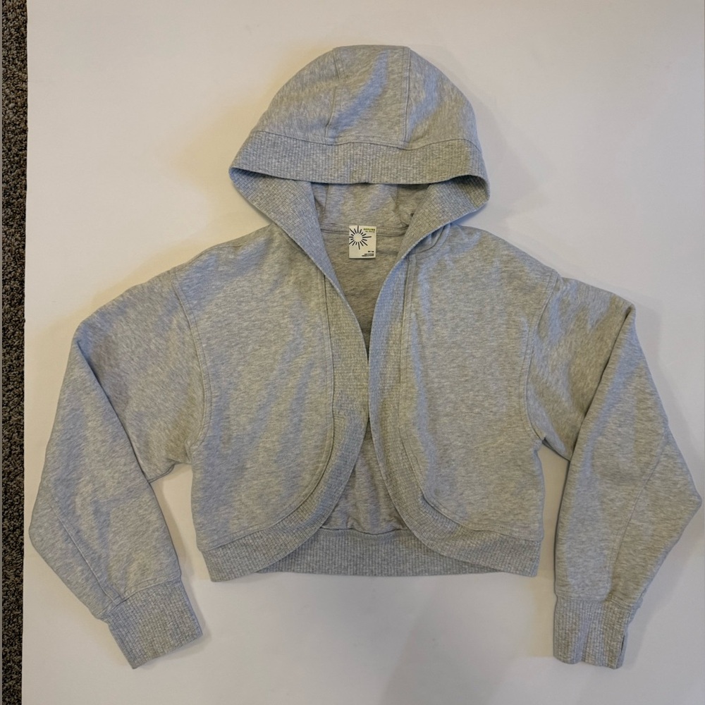 Offline by Aerie cropped open front hoodie sweatshirt gray medium